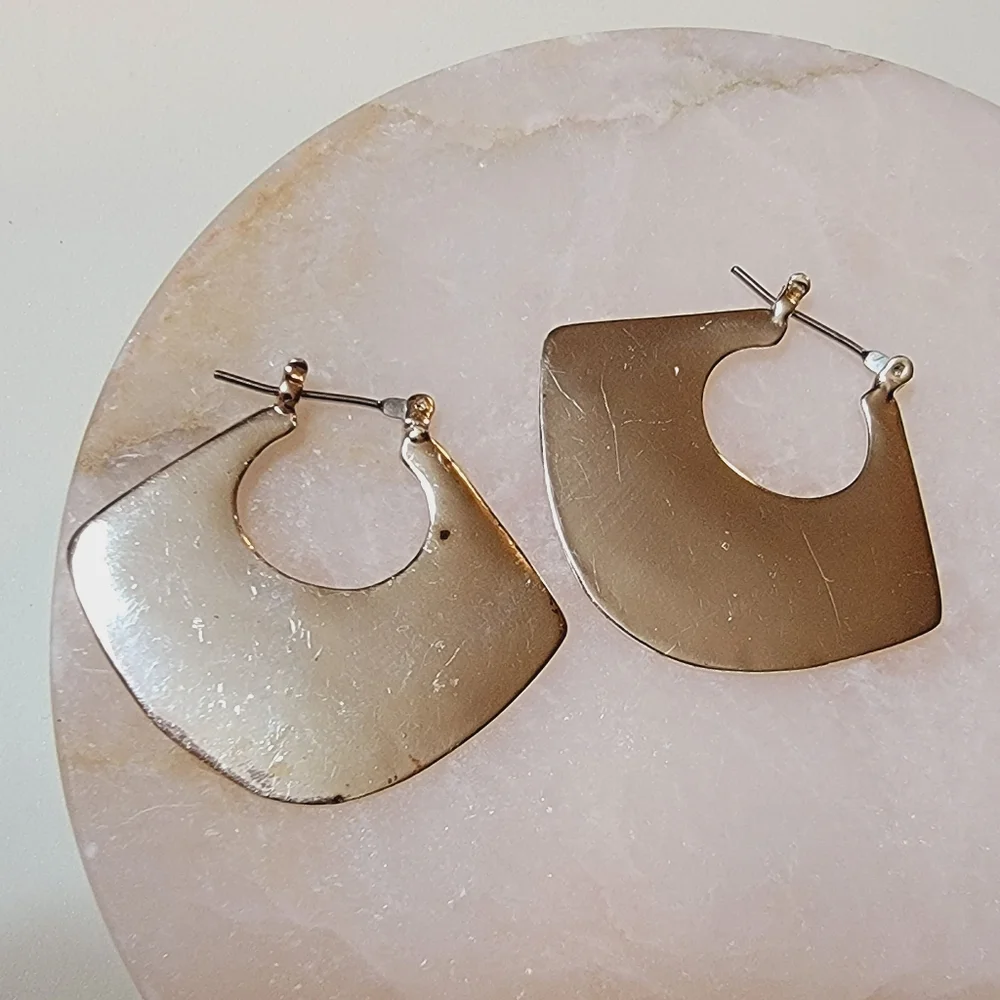 Silver Tone Disc Sweep Hoop Earrings